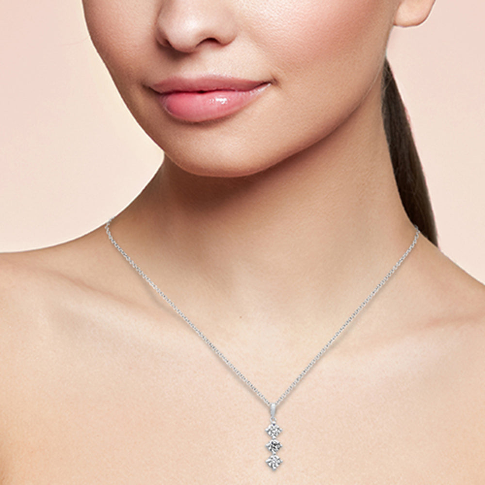 <span style="color:purple">SPECIAL!</span> .62ct G SI 14K White Gold Diamond 3 Stone Pendant Necklace 18" Long Chain