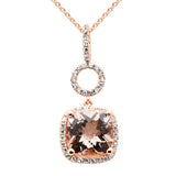2.08ct G SI 14K Rose Gold Diamond Morganite Gemstone Pendant Necklace 18" Long