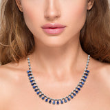 12.60ct G SI 14K White Gold Diamond & Blue Sapphire Gemstone Pendant Necklace 16+2" Long