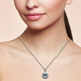 <span style="color:purple">¡ESPECIAL!</span>Colgante de oro blanco de 14K con diamantes y aguamarina redonda de 3.41ct G SI, cadena de 16" de largo