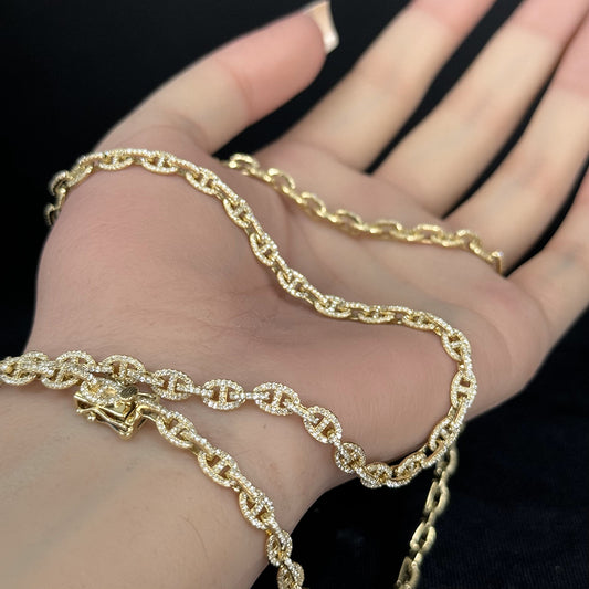 <span style="color:purple">SPECIAL!</span> 3.18ct G SI 14K Yellow Gold Diamond Mariner Link Chain Necklace 20" Long