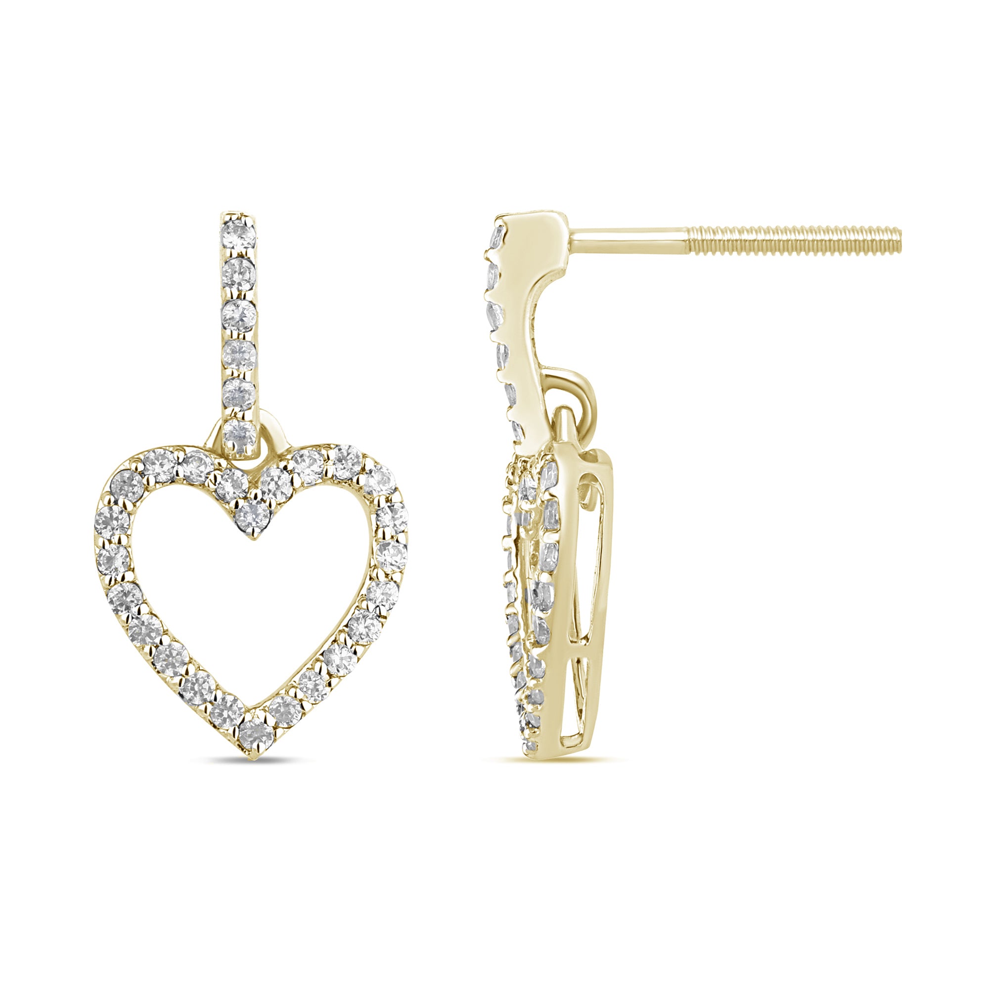 .26ct G SI 14K Yellow Gold Diamond Dangling Heart Earrings