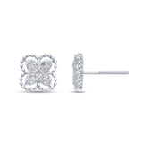 .13ct 14k White Gold Flower Clover Diamond Earrings