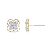 .13ct 14k Yellow Gold Flower Clover Diamond Earrings
