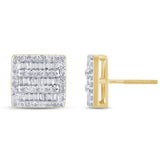 .90ct G SI 10K Yellow Gold Round & Baguette Diamond Earrings