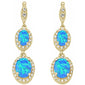 Yellow Gold Plated Blue Opal & Cz .925 Sterling Silver Dangle Earrings
