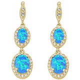 Yellow Gold Plated Blue Opal & Cz .925 Sterling Silver Dangle Earrings