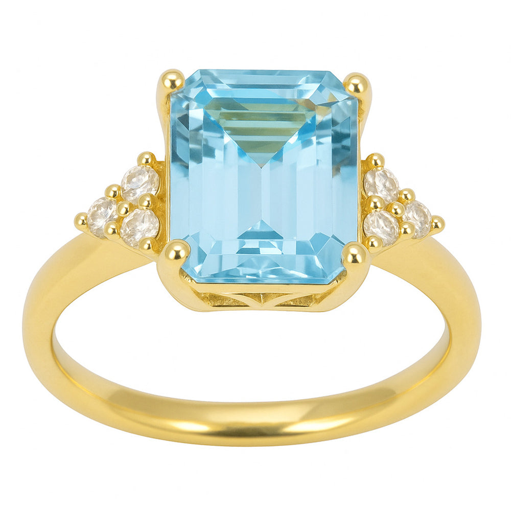 2.06ct G SI 14K Yellow Gold Diamond & Aqua Gemstone Ring Size 6.5