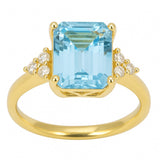 2.06ct G SI 14K Yellow Gold Diamond & Aqua Gemstone Ring Size 6.5