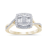 <span style="color:purple">SPECIAL!</span>.49ct G SI 14K Yellow Gold Round & Baguette Diamond Engagement Ring Size 6.5