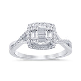 .50ct G SI 14K White Gold Round & Baguette Diamond Engagement Ring Size 6.5