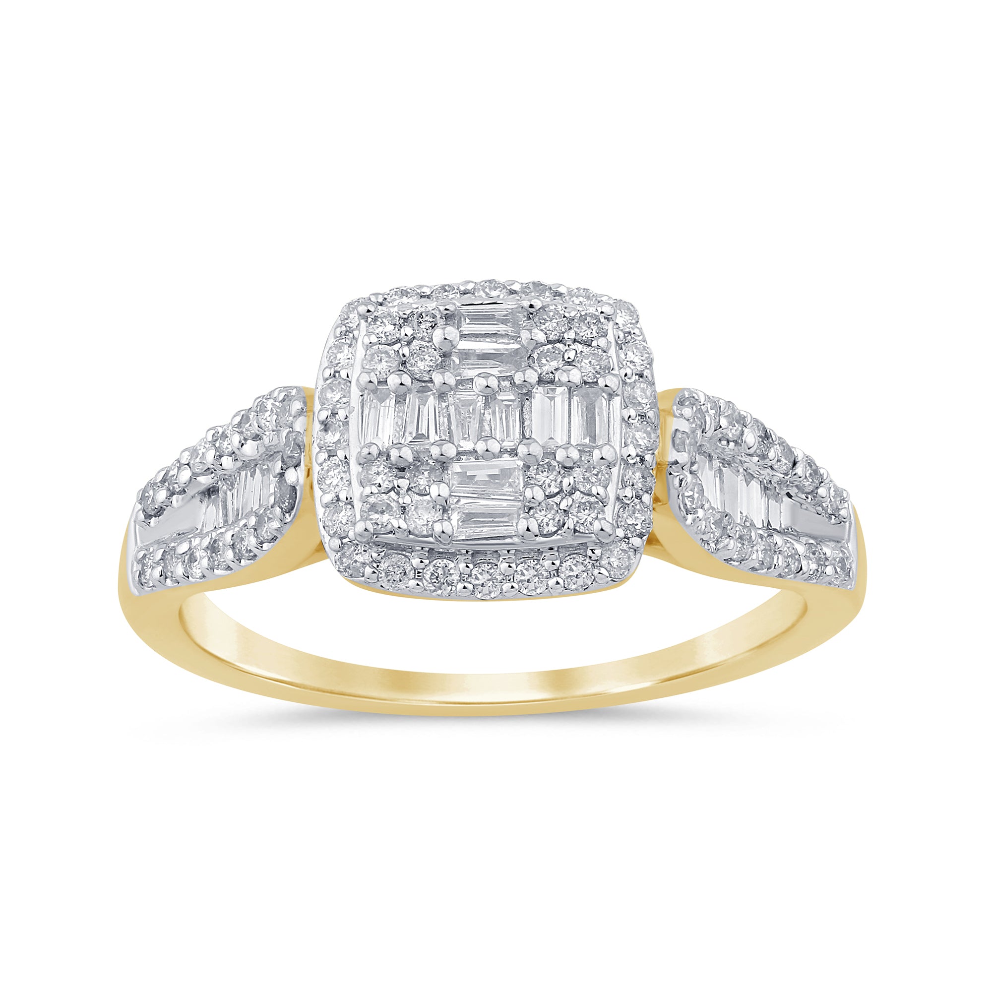 .53ct G SI 14K Yellow Gold Round & Baguette Diamond Engagement Ring Size 6.5