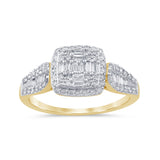 .53ct G SI 14K Yellow Gold Round & Baguette Diamond Engagement Ring Size 6.5