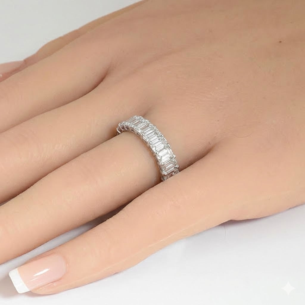 <span style="color:purple">SPECIAL!</span> 2.97ct G SI 14kt White Gold Emerald Cut Diamond Eternity Band Ring Size 6.5