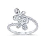 <span style="color:purple">SPECIAL!</span>.40ct G SI 14K White Gold Diamond Flower Ring Band Size 6.5