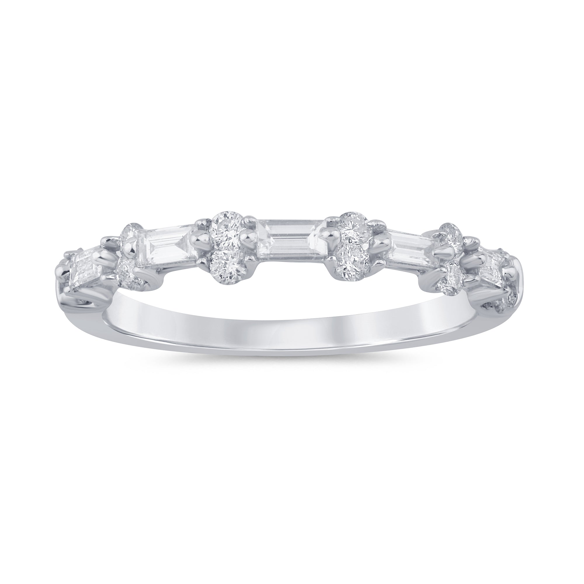 .40ct G SI 14K White Gold Diamond Round & Baguette Band Ring Size 6.5