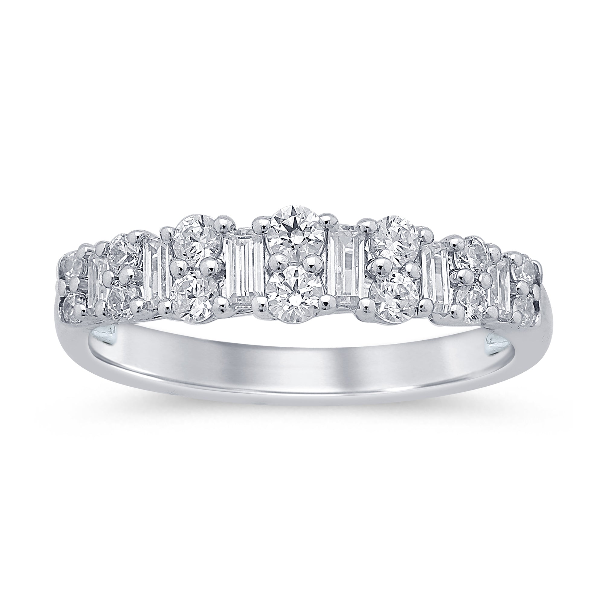 .61ct G SI 14K White Gold Round & Baguette Diamond Band Ring Size 6.5