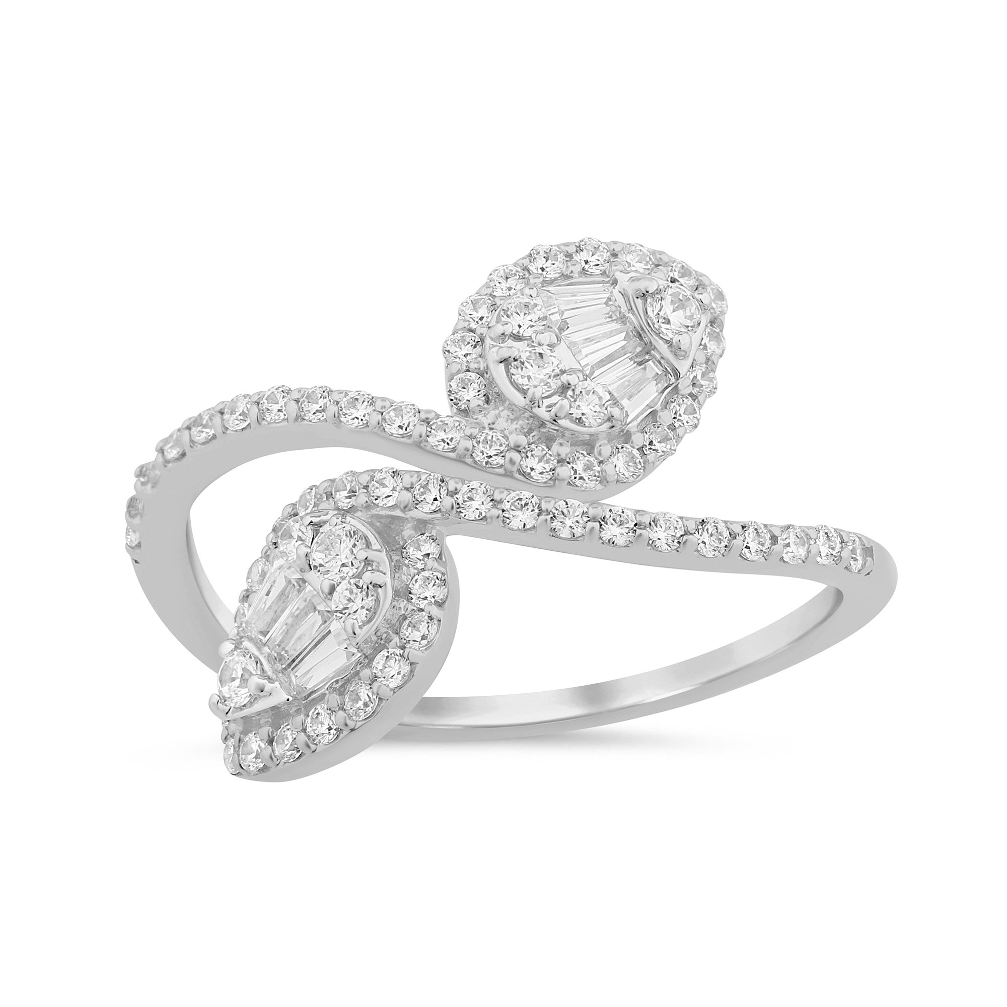 .61ct G SI 14K White Gold Pear Shaped Round & Baguette Diamond Ring Size 6.5