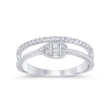 <span style="color:purple">SPECIAL!</span> .19ct G SI 14K White Gold Diamond Round & Baguette Double Band Ring Size 6.5