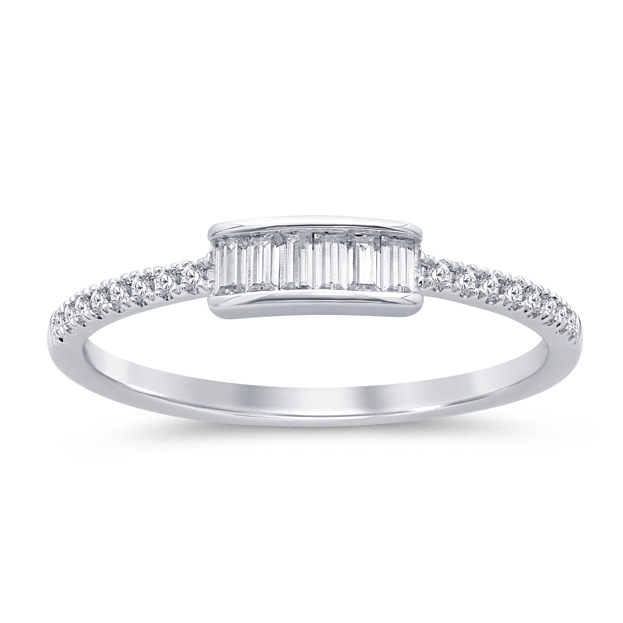 .20ct G SI 14K White Gold Round & Baguette Diamond Band Ring Size 6.5