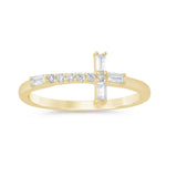 .21ct G SI 14K Yellow Gold Round & Baguette Diamond Cross Ring Band Size 6.5