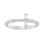 .21ct G SI 14K White Gold Round & Baguette Diamond Cross Ring Band Size 6.5