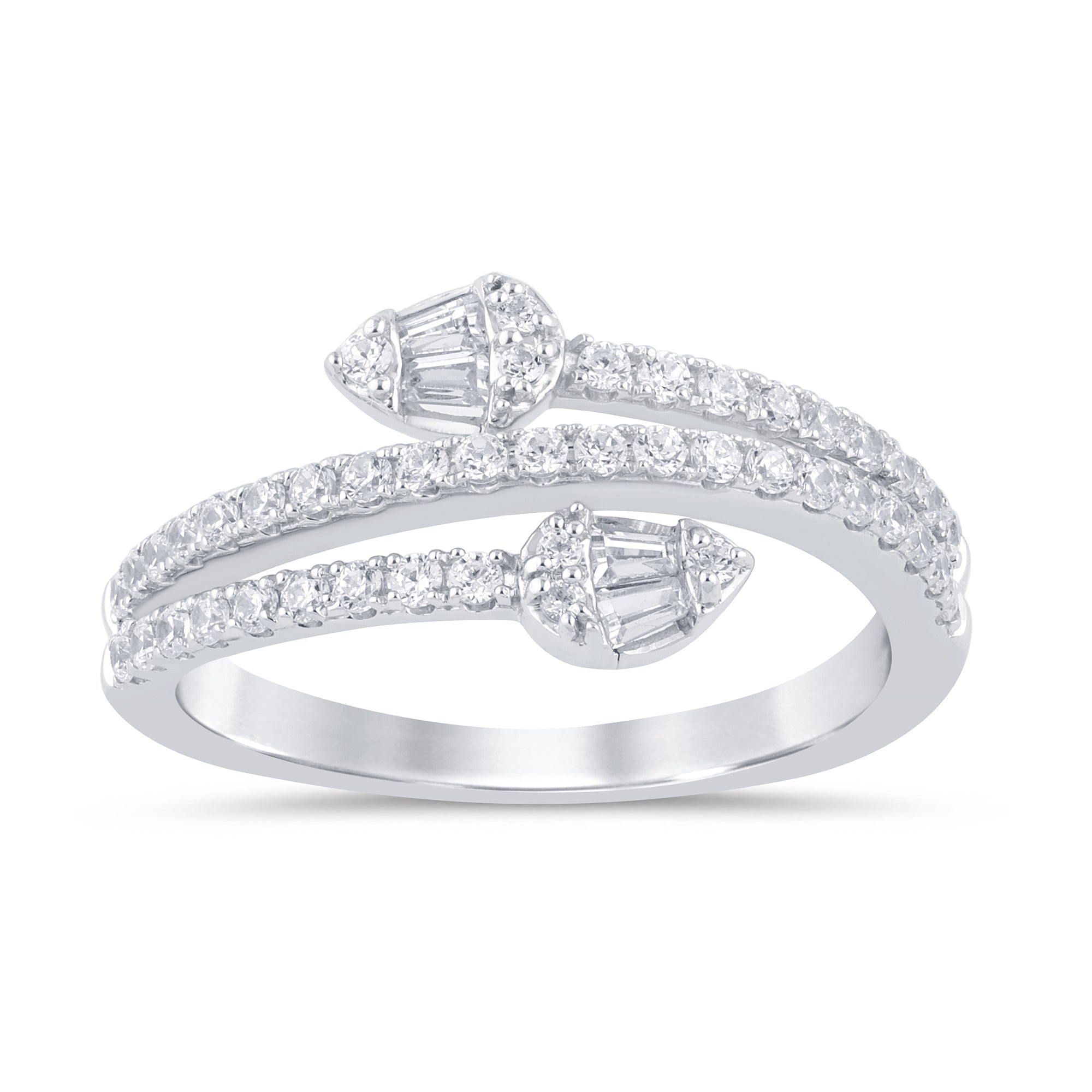<span style="color:purple">SPECIAL!</span> .50ct G SI 14K White Gold Round & Baguette Diamond Wrap Around Band Ring  Size 6.5