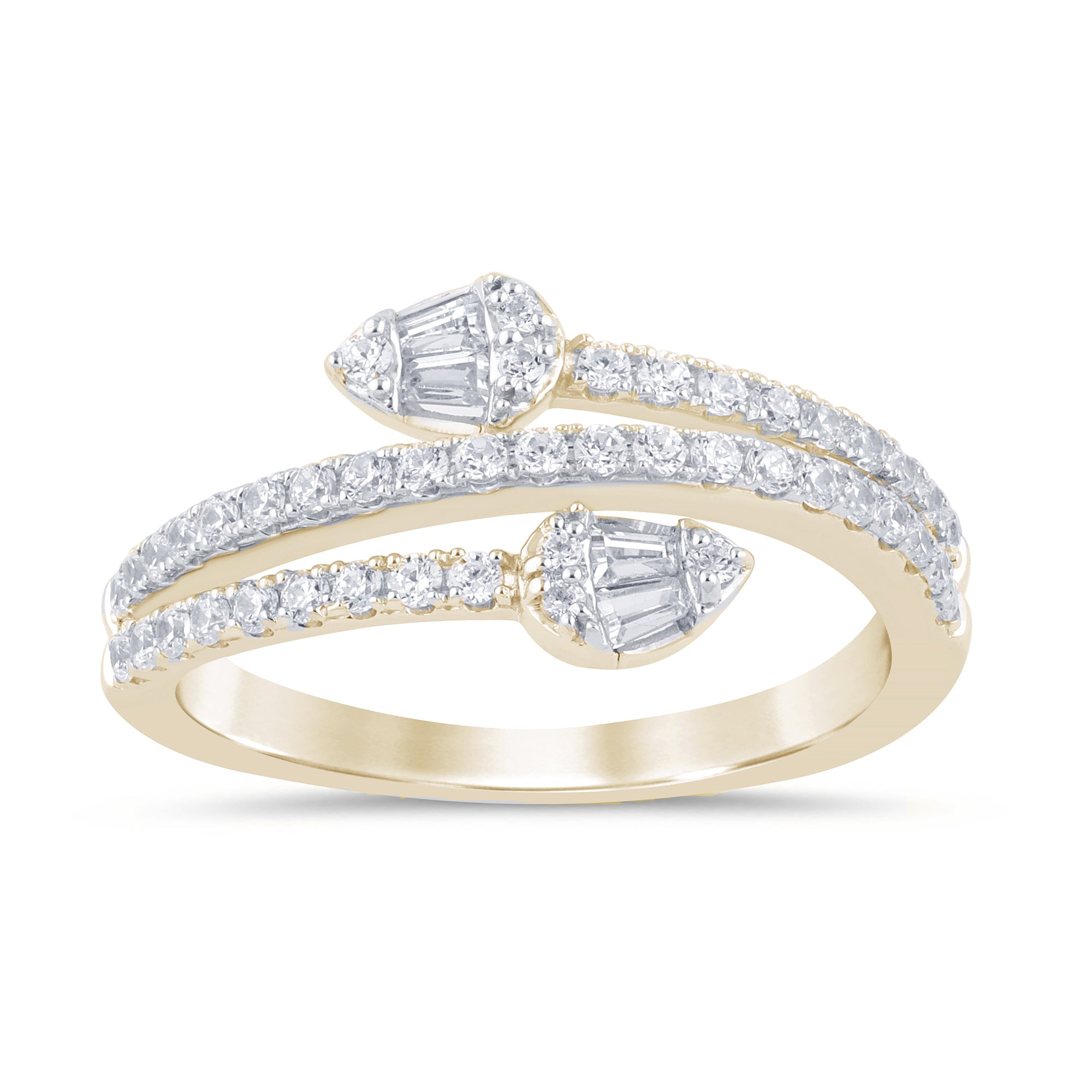 <span style="color:purple">SPECIAL!</span> .53ct G SI 14K Yellow Gold Round & Baguette Diamond Wrap Around Band Ring  Size 6.5