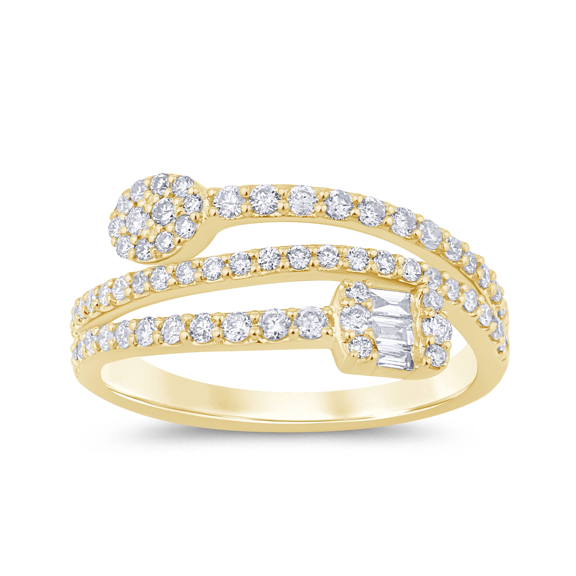 .48ct G SI 14K Yellow Gold Round & Baguette Diamond Wrap Around Ring Band Size 6.5