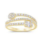 .48ct G SI 14K Yellow Gold Round & Baguette Diamond Wrap Around Ring Band Size 6.5