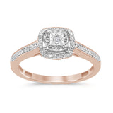 <span>¡CIERRE DE DIAMANTES! </span>Anillo de compromiso de promesa de diamante con halo cuadrado de oro rosa de 14K, 0,27 ct G SI, talla 6,5