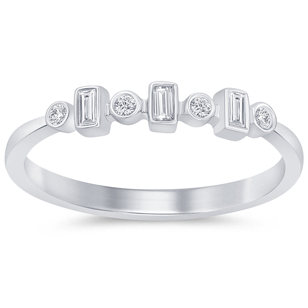 .12ct G SI 14K White Gold Round & Baguette Diamond Band Ring  Size 6.5