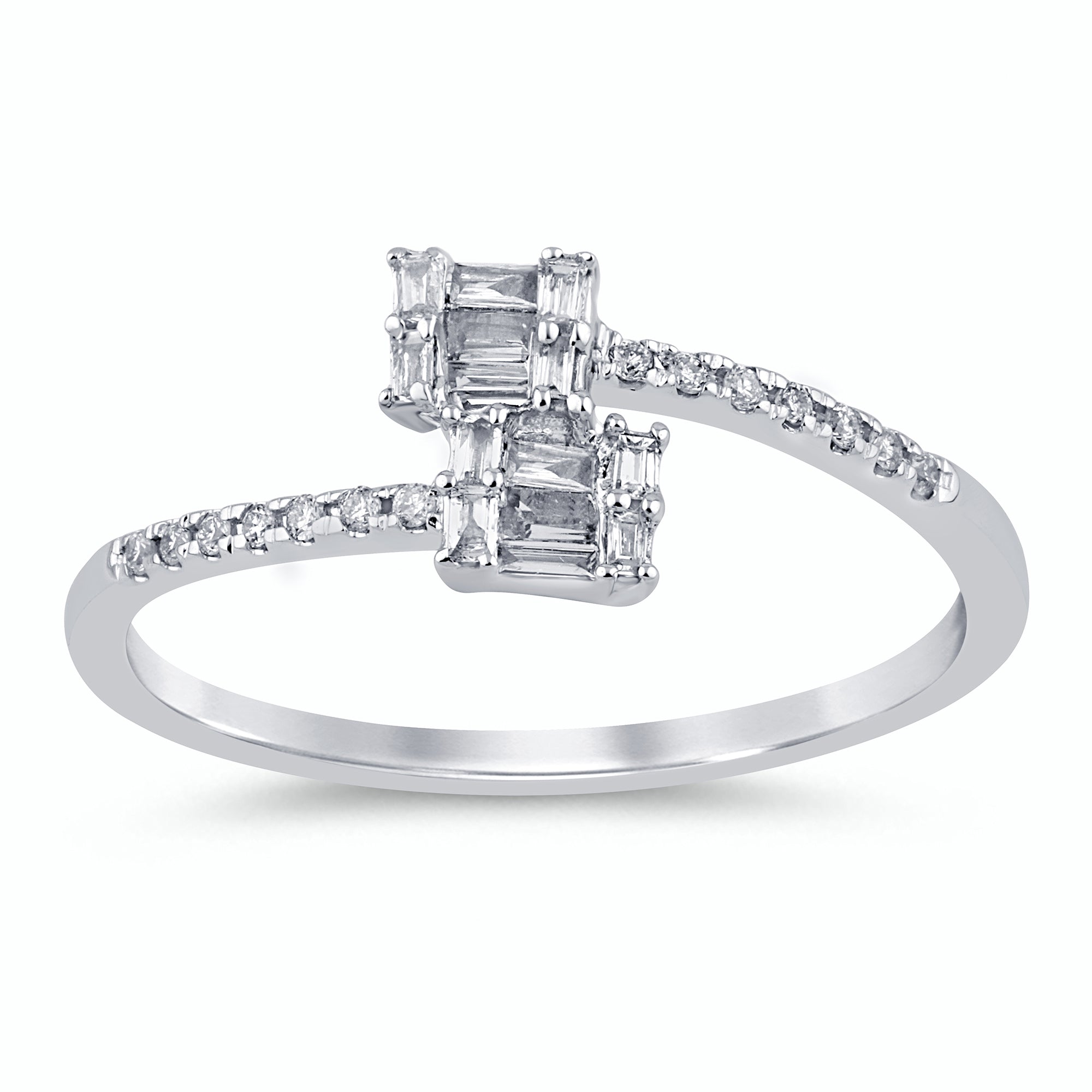 .16ct G SI 14K White Gold Round & Baguette Diamond Band Ring Size 6.5
