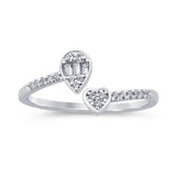 .16ct G SI 14K White Gold Round & Baguette Diamond Open Ring Band Size 6.5