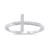 .12ct 14k White Gold Diamond Sideways Cross Ring Size 6.5