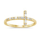 .13ct G SI 14K Yellow Gold Round & Baguette Diamond Cross Band Ring Size 6.5