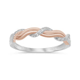 .10ct 14k Two Tone Rose & White Gold Twisted Band Diamond Ring Size 6.5