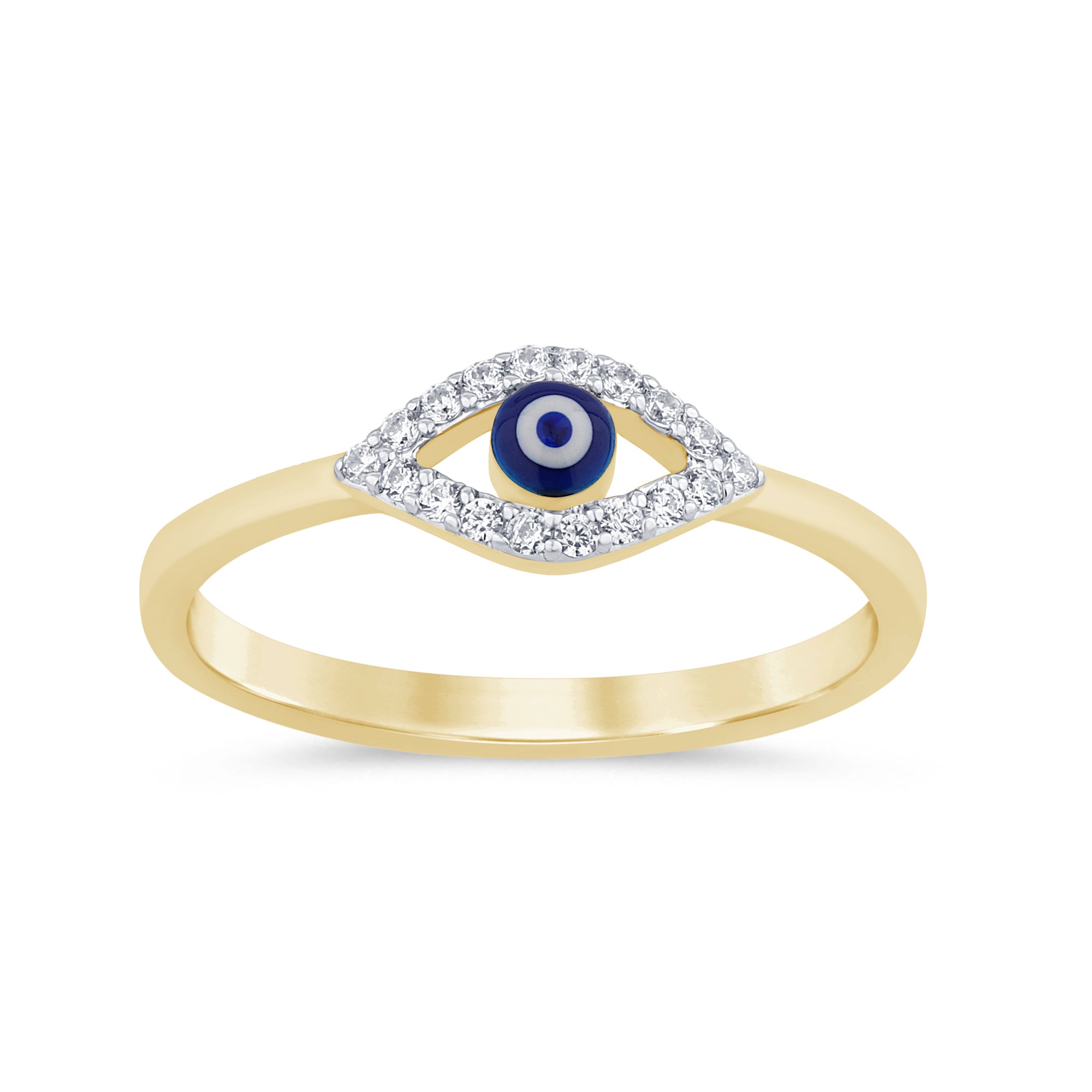 .09ct G SI 14K Yellow Gold Diamond Evil Eye Ring Band Size 6.5