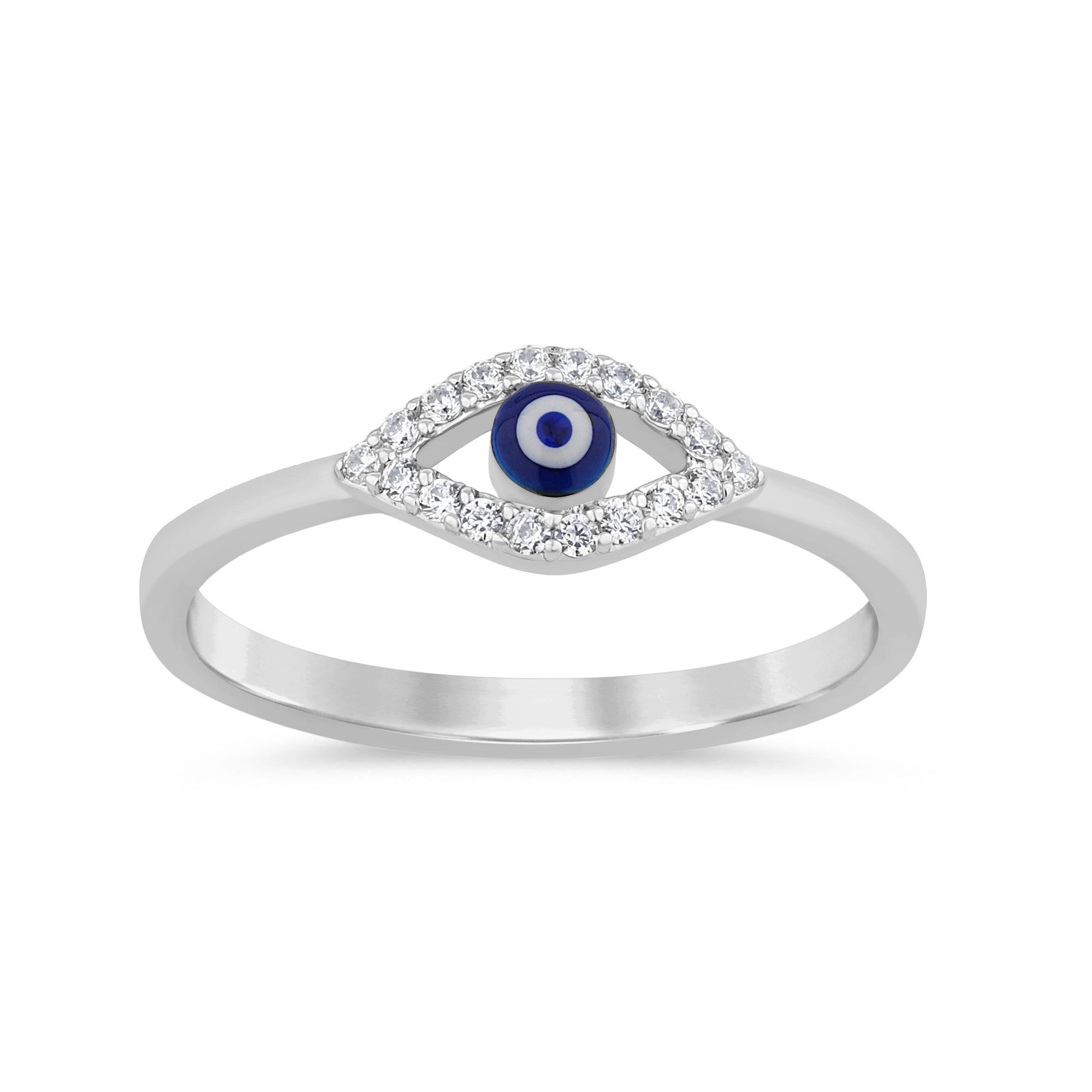 .08ct G SI 14K White Gold Diamond Evil eye Ring Band Size 6.5