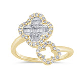 .33ct G SI 14K Yellow Gold Diamond Round & Baguette Wrap Around Flower Ring Size 6.5