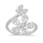 <span style="color:purple">SPECIAL!</span>.74ct G SI 14K White Gold Round & Baguette Diamond Flower Ring Size 6.5