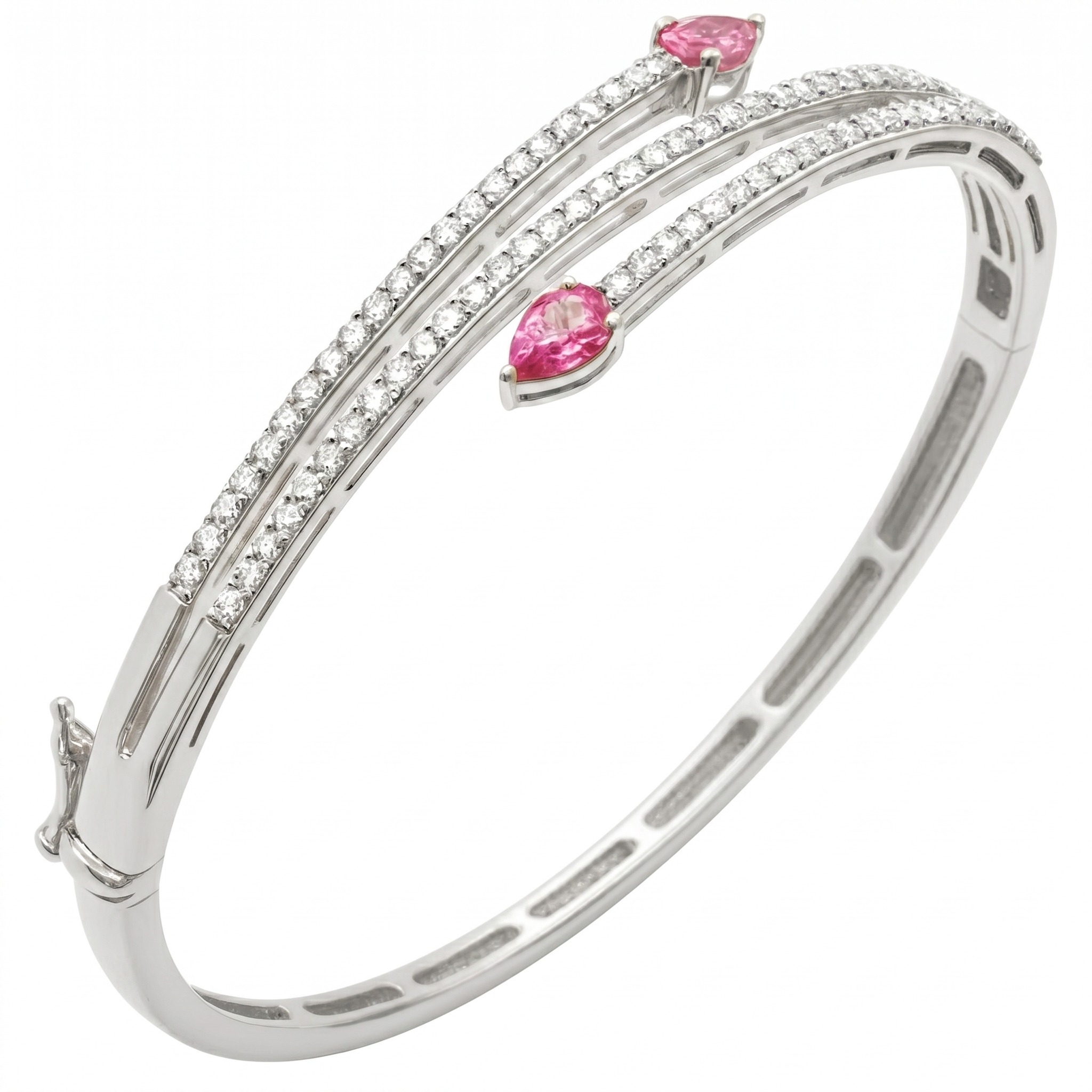 <span style="color:purple">SPECIAL!</span> 2.22ct G SI 14KT White Gold Diamond & Pink Sapphire Bangle Bracelet