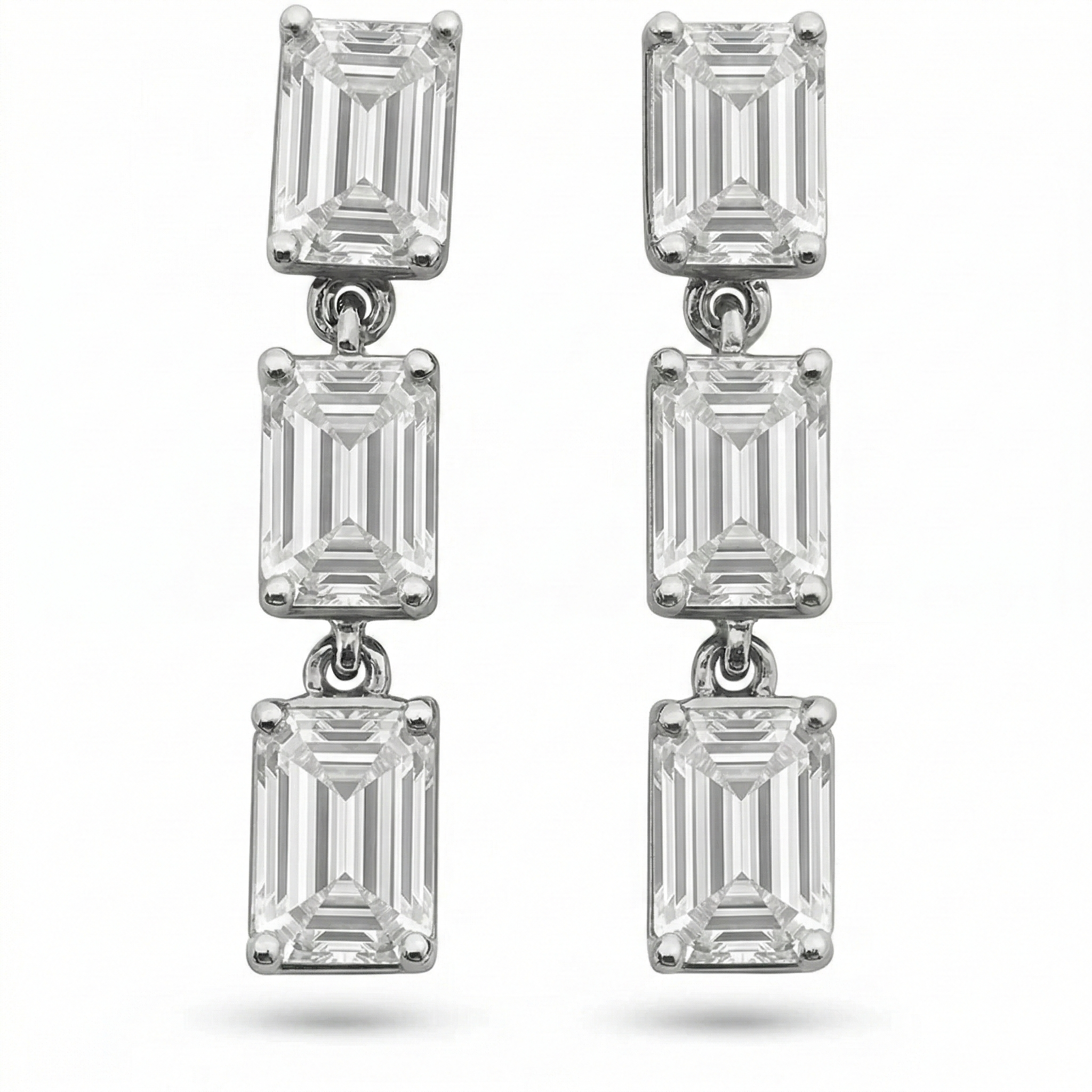 1.43ct G SI 14K White Gold Emerald Cut Diamond Drop Earrings