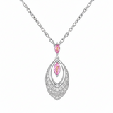 .36ct G SI 14kt White Gold Diamond & Pink Sapphire Gemstone Pendant Necklace 18" Long