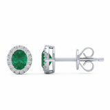 .35ct G SI 14kt White Gold Diamond & Oval Emerald Gemstone Stud Earrings