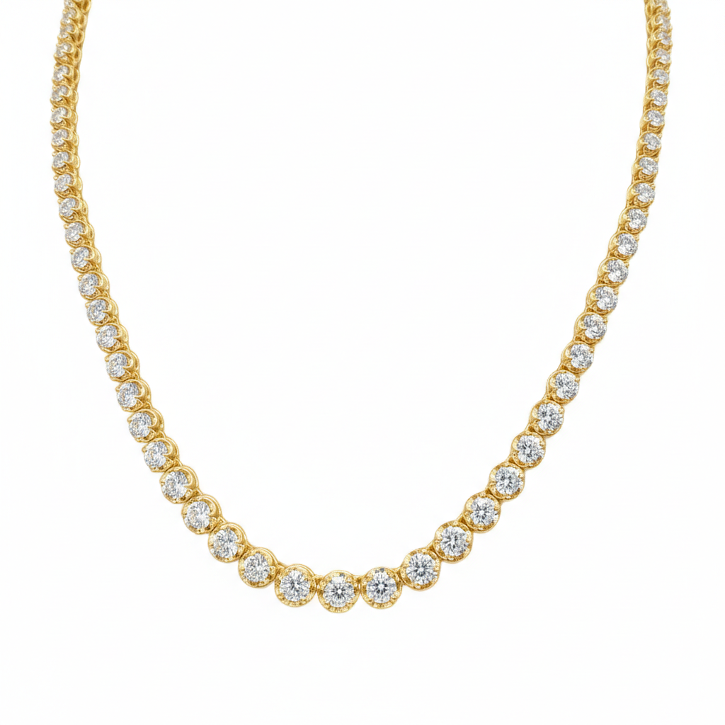 7.79ct G SI 14K Yellow Gold Diamond Graduated Tennis Necklace 16" Long