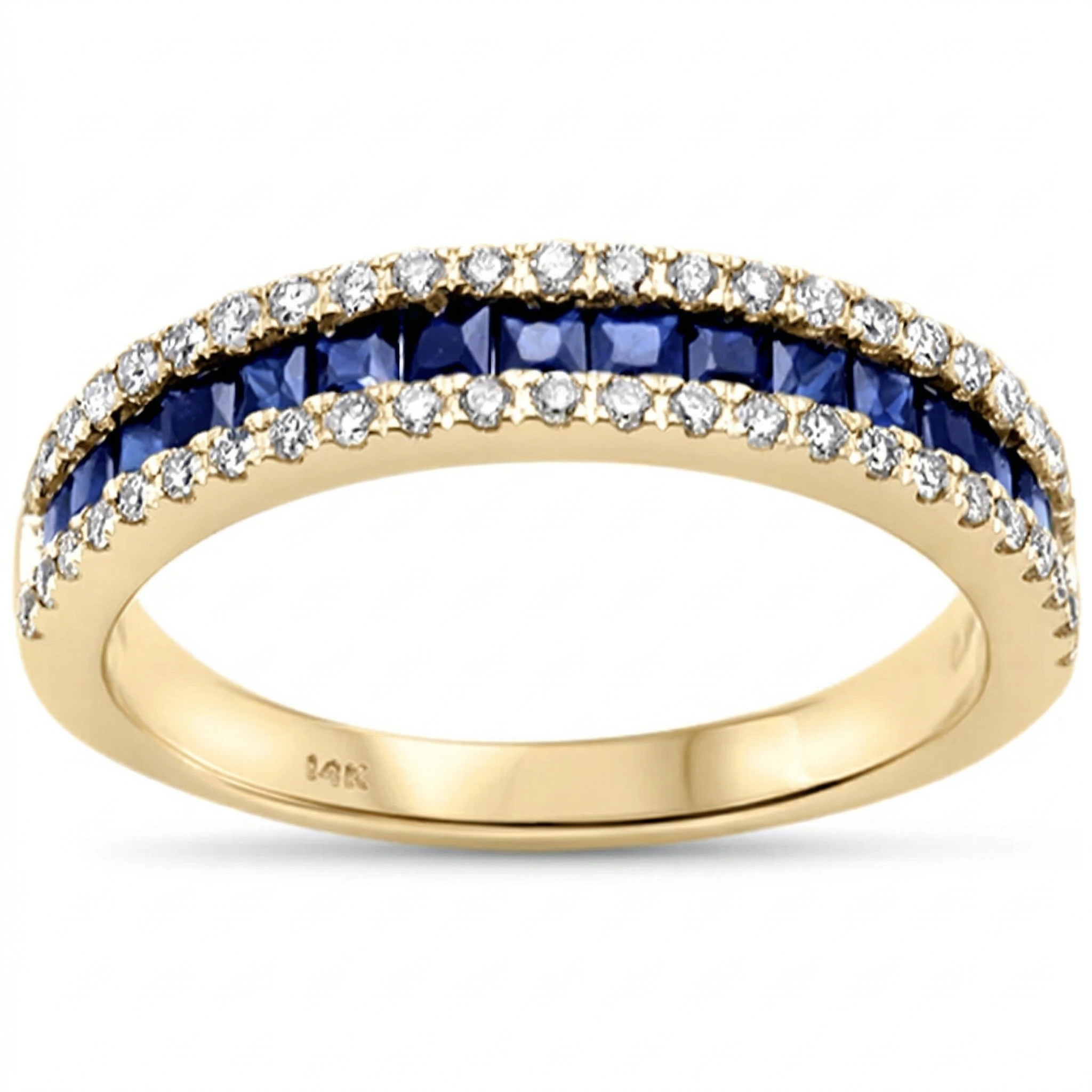 1.01ct G SI 14K Yellow Gold Diamond & Blue Sapphire Gemstone Band Ring Size 6.5