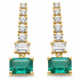 1.75ct G SI 14K Yellow Gold Diamond & Emerald Gemstones Dangling Earrings