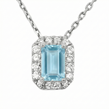 .72ct G SI 14kt White Gold Diamond & Aquamarine Gemstone Halo Pendant 18"