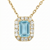 .72ct G SI 14kt Yellow Gold Diamond & Aquamarine Gemstone Halo Pendant 18" long